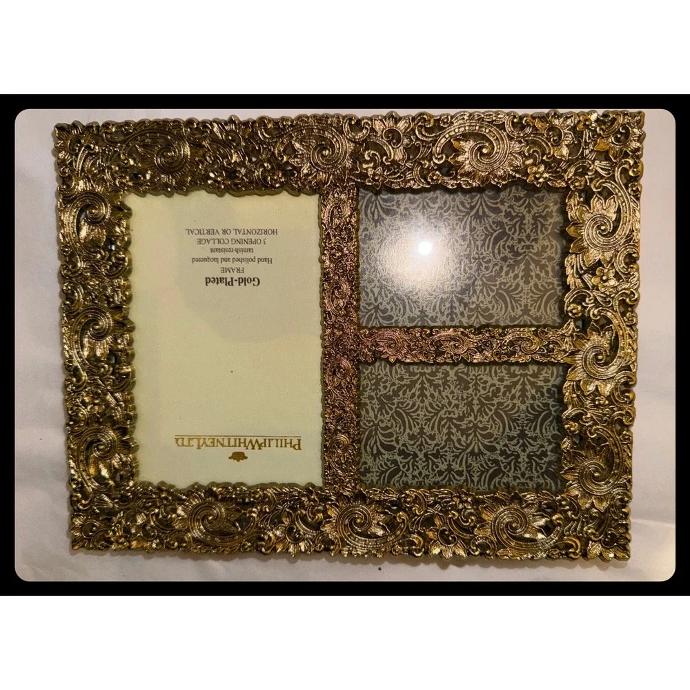 Philip Whitney Ltd Collage Frame Gold Plated Ornate Victorian 3 Opening Decor